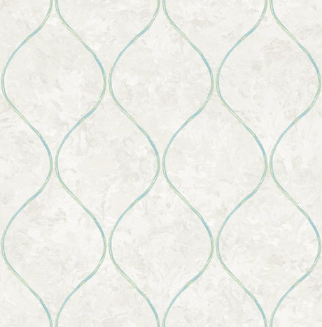 Seabrook Ogee Grey, Aqua, and Metallic Gold Wallpaper