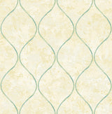 Seabrook Ogee Tan, Metallic Gold, and Turquoise Wallpaper