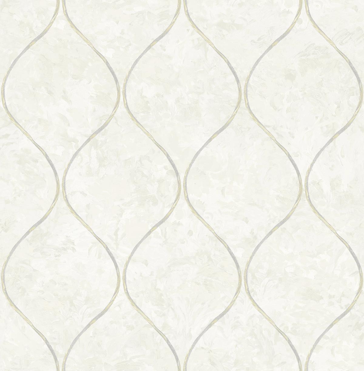 Seabrook Ogee Off-White and Metallic Gold Wallpaper