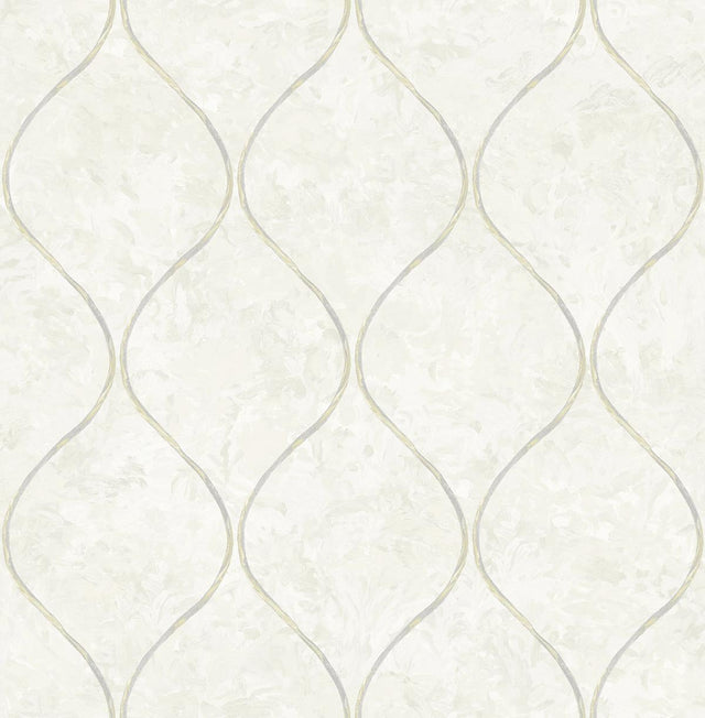 Seabrook Ogee Off-White and Metallic Gold Wallpaper