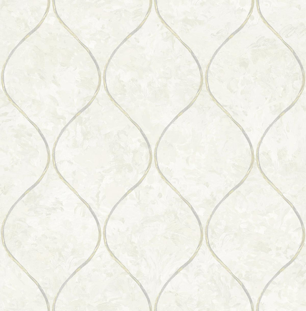 Seabrook Ogee Off-White and Metallic Gold Wallpaper