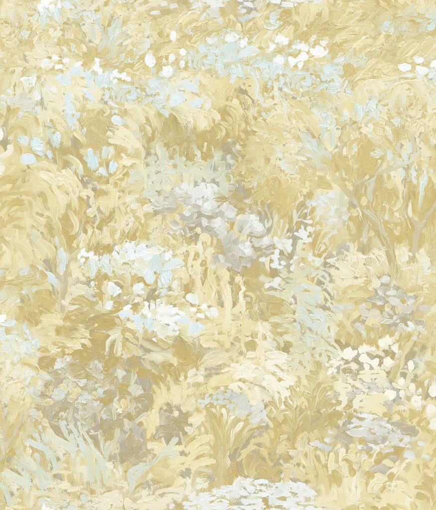 Seabrook Floral Metallic Powder Blue, Gold, and Cream Wallpaper