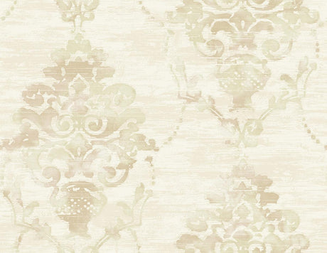 Seabrook Damask Beige Wallpaper