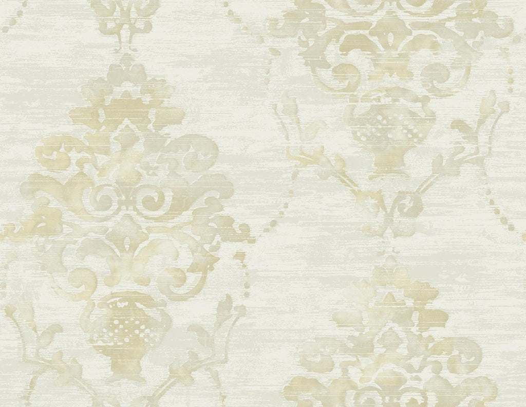 Seabrook Damask Metallic Cream and Tan Wallpaper