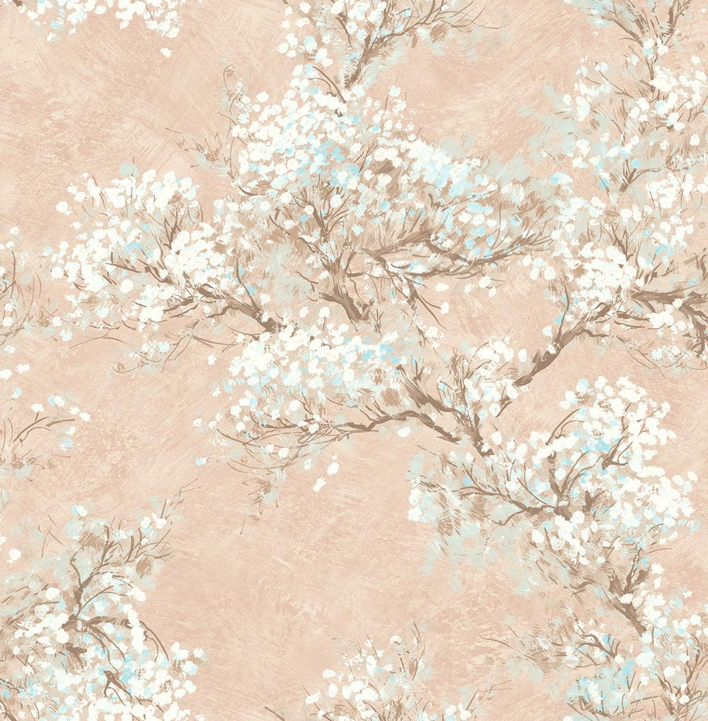 Seabrook Cherry Blossoms Blush, White, and Brown Wallpaper