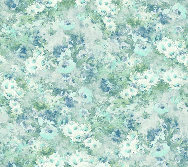 Seabrook Daisy Metallic Powder Blue and Turquoise Wallpaper