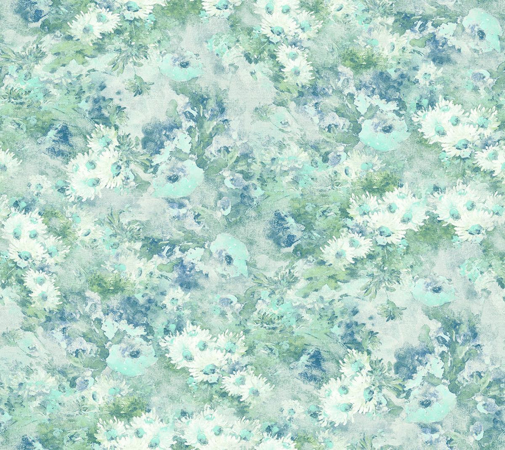 Seabrook Daisy Metallic Powder Blue and Turquoise Wallpaper