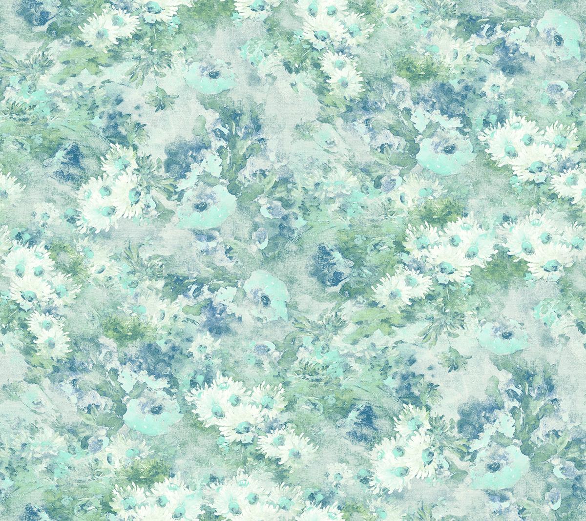 Seabrook Daisy Teal Wallpaper
