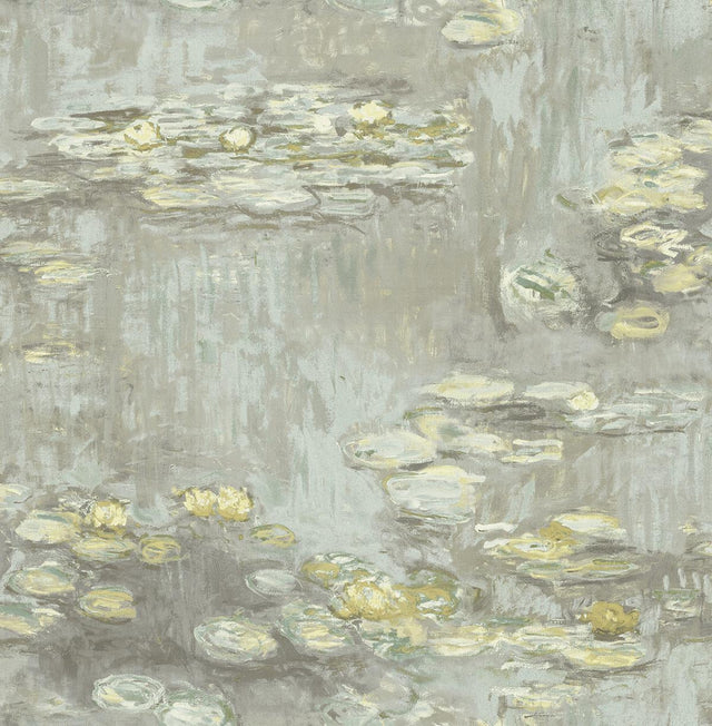 Seabrook Lily Pads Gray, Powder Blue, and Gold Wallpaper