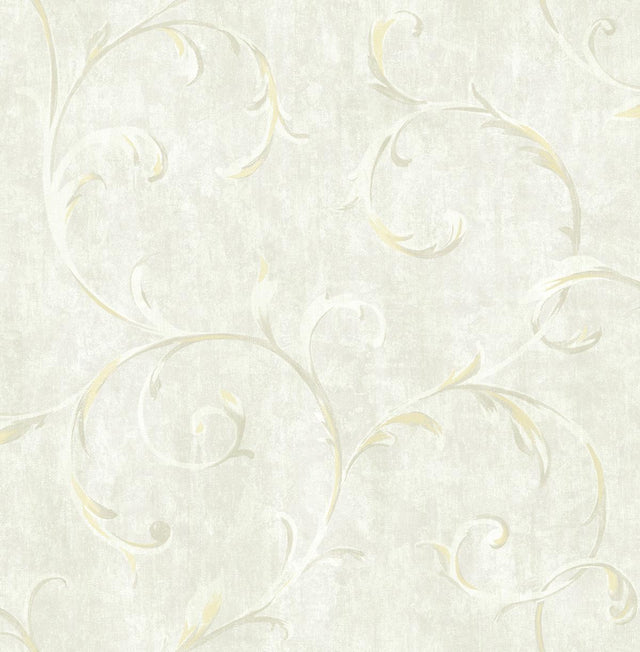 Seabrook Scroll Metallic Gold and Beige Wallpaper