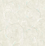 Seabrook Scroll Metallic Baby Blue and Grey Wallpaper