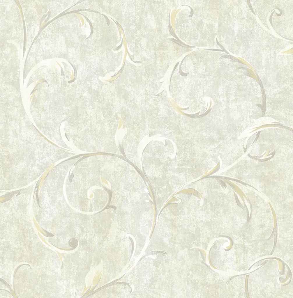 Seabrook Scroll Metallic Gold and Grey Wallpaper