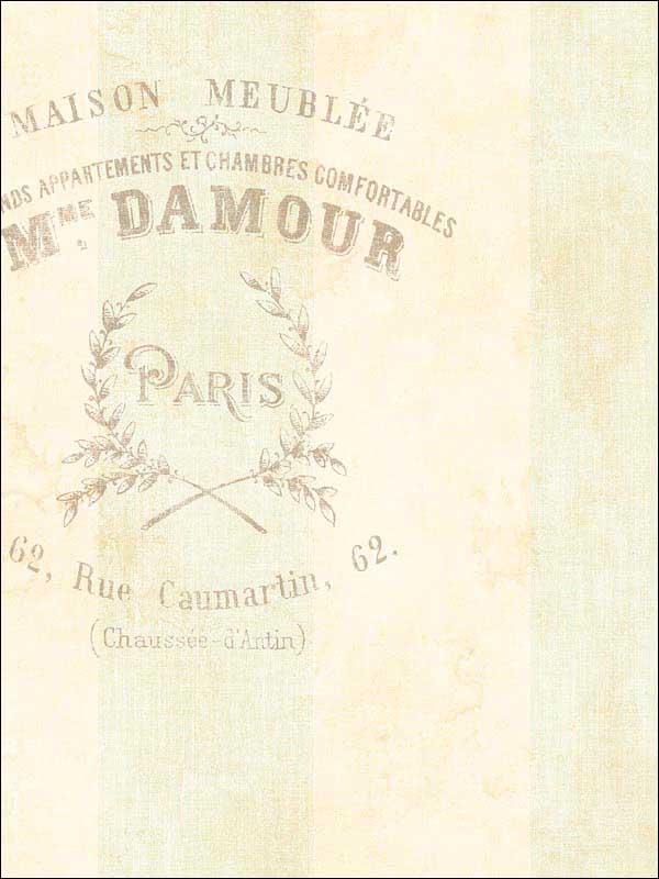 Seabrook Newcastle Crest Script Light Teal, Taupe, and Off-White Wallpaper