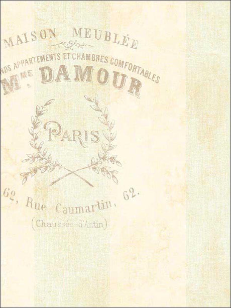 Seabrook Newcastle Crest Script Light Teal, Taupe, and Off-White Wallpaper