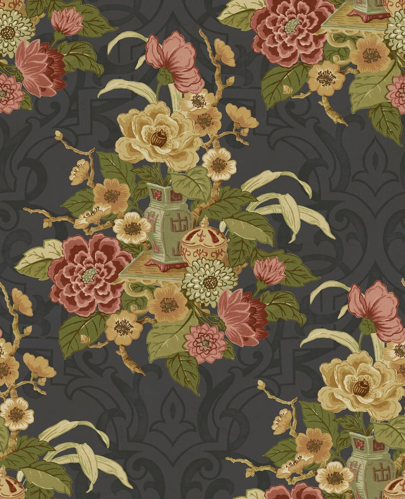 Seabrook Dynasty Floral Metallic Ebony Wallpaper