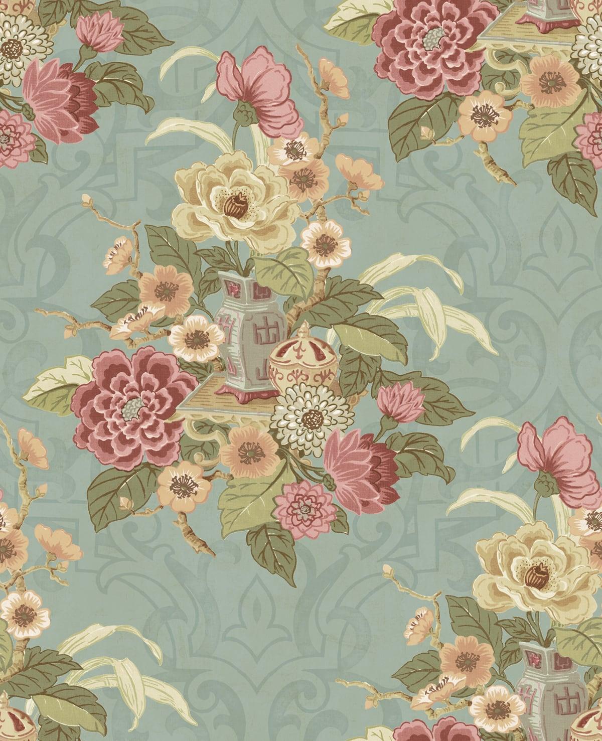 Seabrook Dynasty Floral Blue Wallpaper
