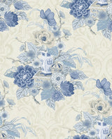 Seabrook Dynasty Floral Metallic Linen and Blue Wallpaper