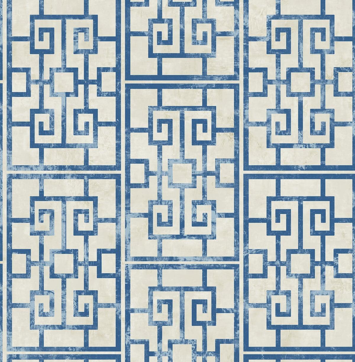 Seabrook Dynasty Lattice Blue Wallpaper