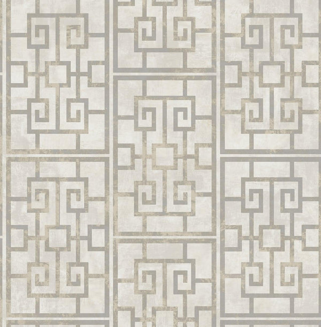 Seabrook Dynasty Lattice Metallic Pearl and Gray Wallpaper