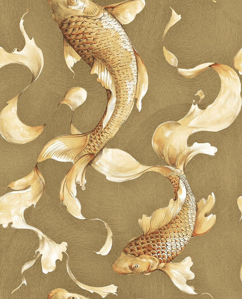 Seabrook Koi Fish Metallic Gold and Toffee Wallpaper