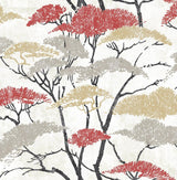 Seabrook Confucius Tree Metallic Gold, Silver, and Crimson Wallpaper