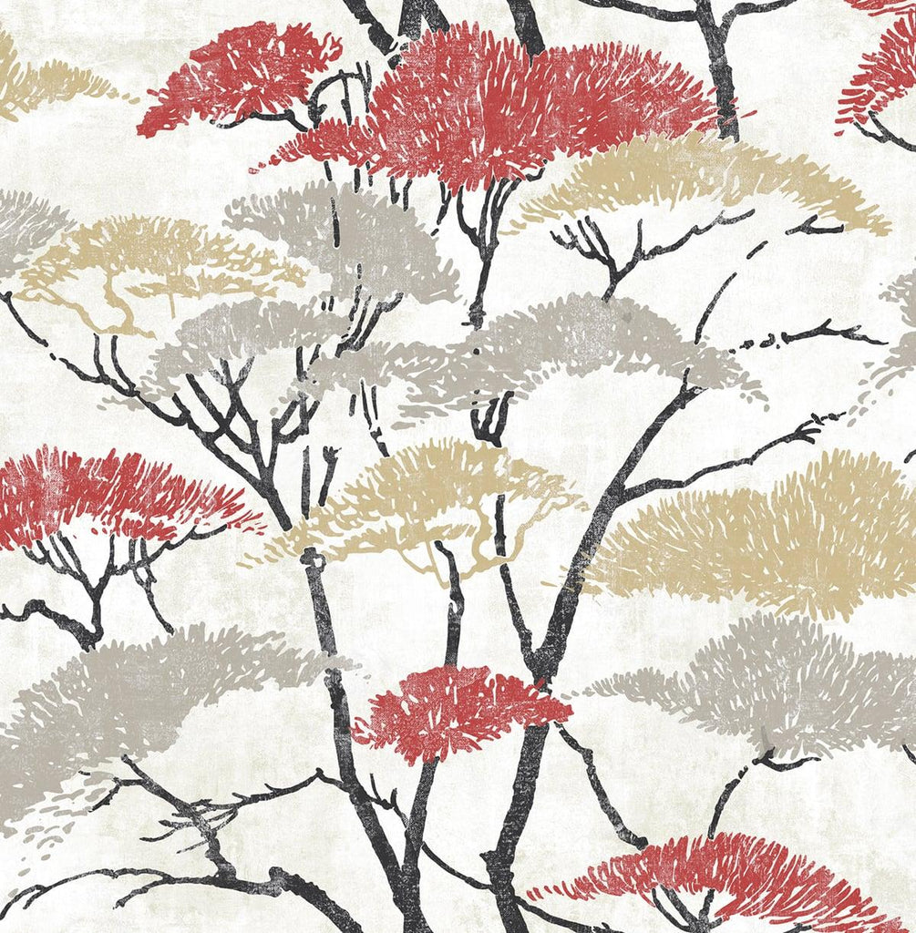 Seabrook Confucius Tree Red Wallpaper