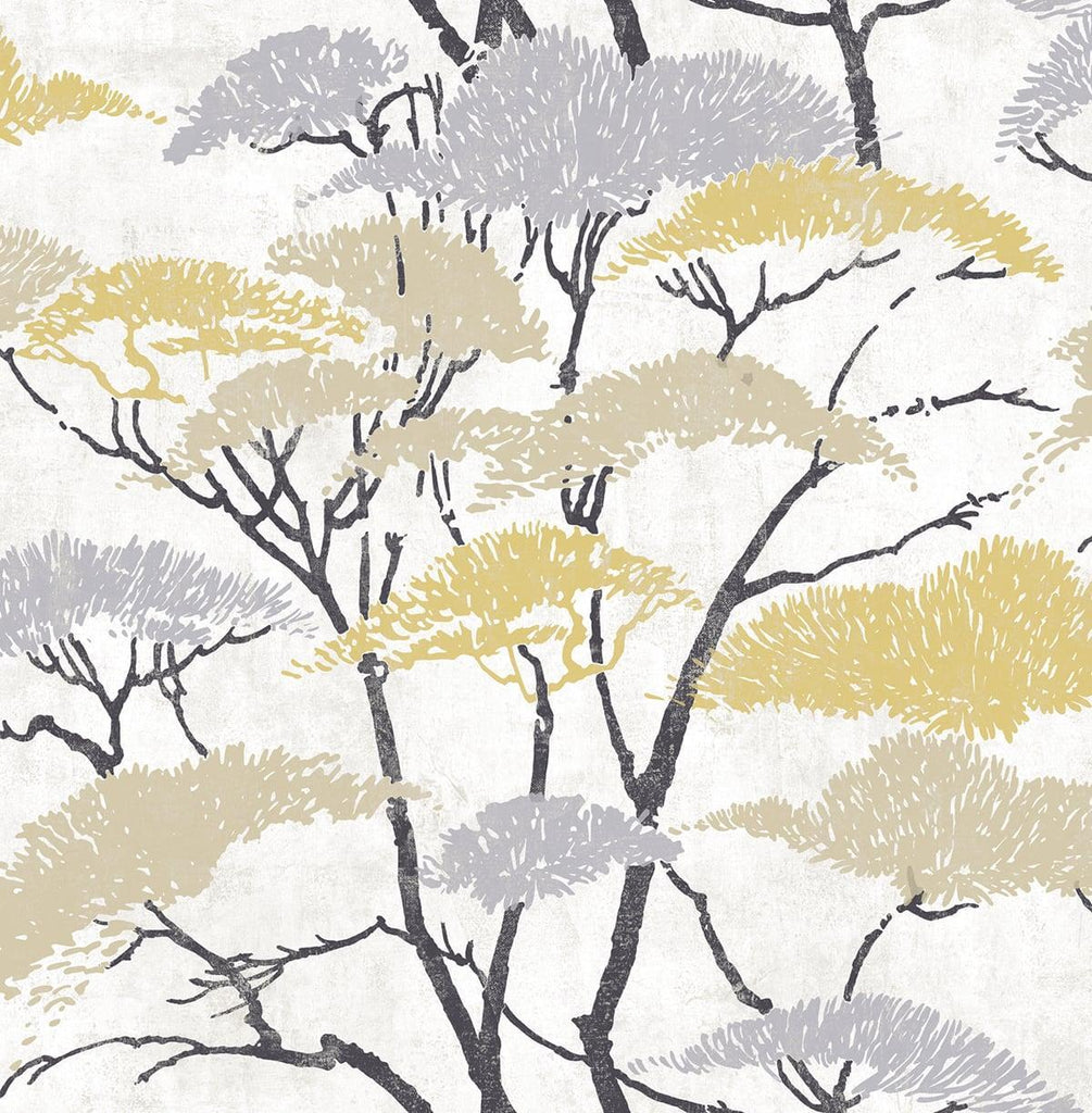 Seabrook Confucius Tree Metallic Gold and Silver Wallpaper