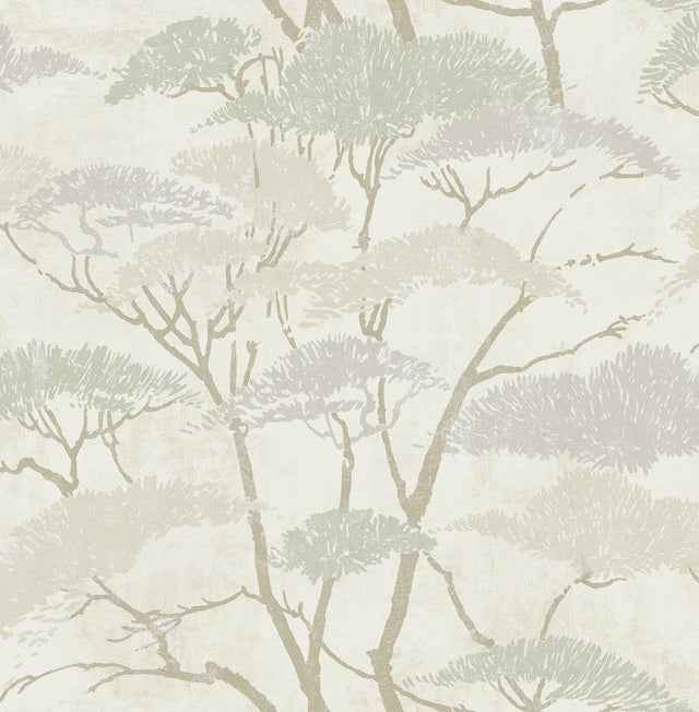 Seabrook Confucius Tree Silver and Pearl Wallpaper