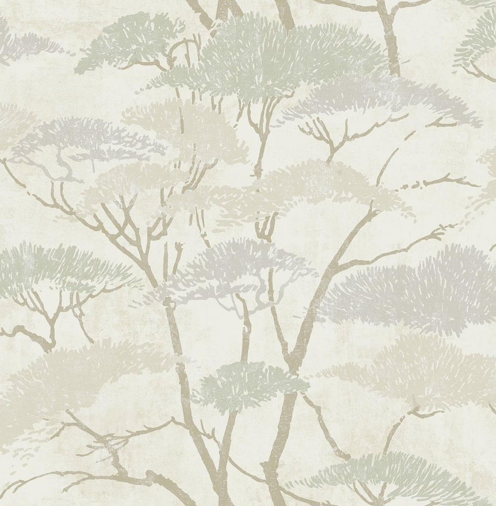 Seabrook Confucius Tree Silver Wallpaper