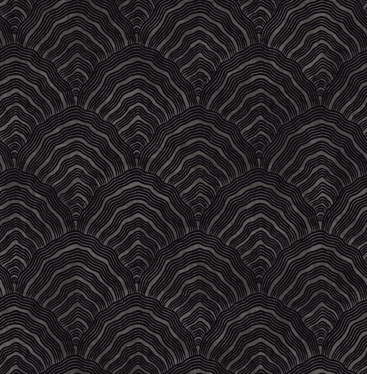 Seabrook Confucius Scallop Ebony and Metallic Mocha Wallpaper