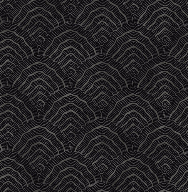 Seabrook Confucius Scallop Ebony and Metallic Mocha Wallpaper