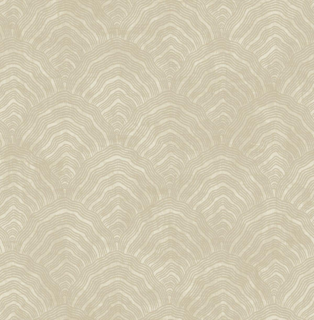 Seabrook Confucius Scallop Tan and Metallic Pearl Wallpaper