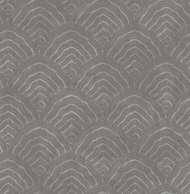 Seabrook Confucius Scallop Charcoal and Metallic Silver Wallpaper