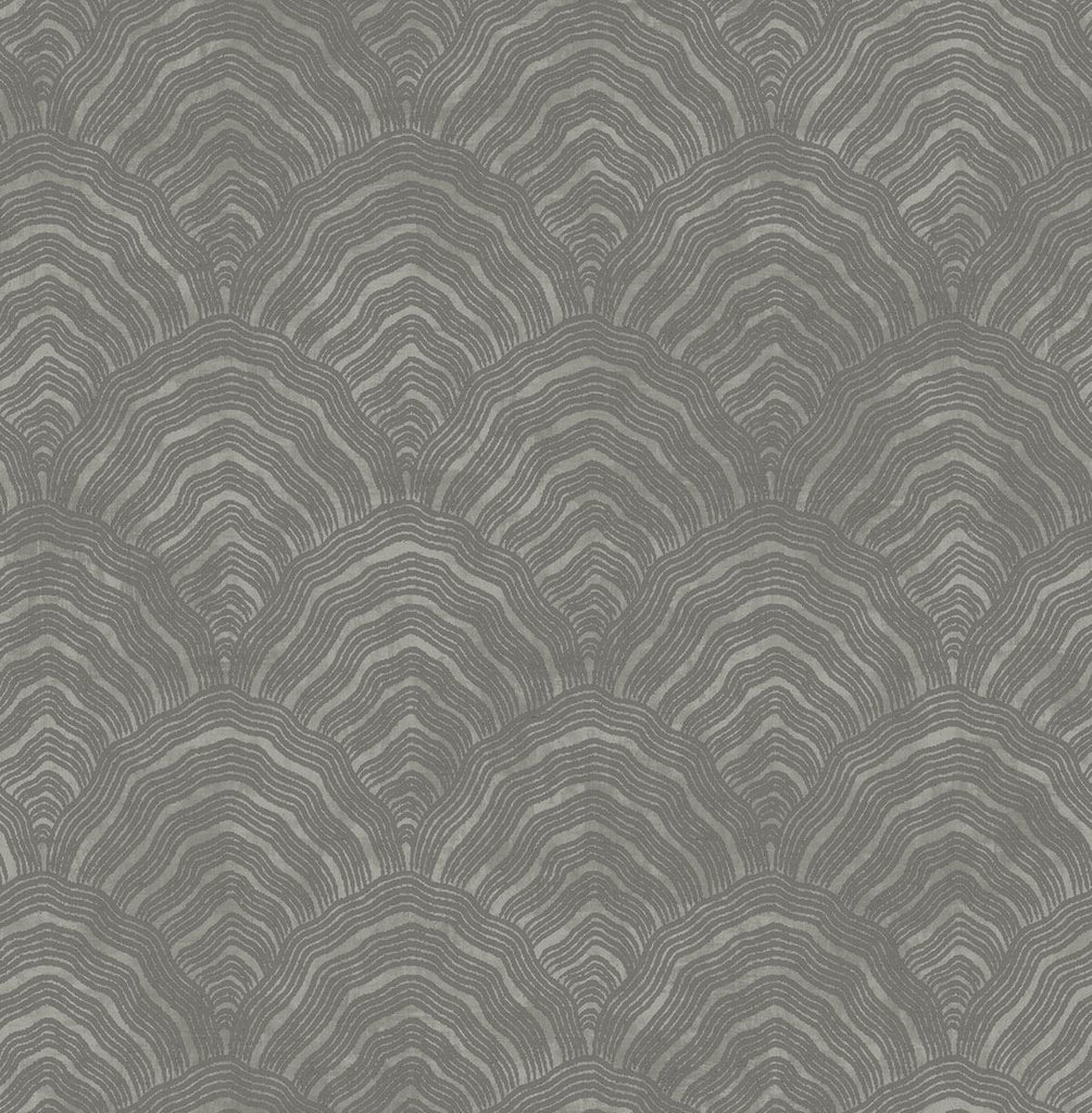 Seabrook Confucius Scallop Charcoal and Metallic Silver Wallpaper