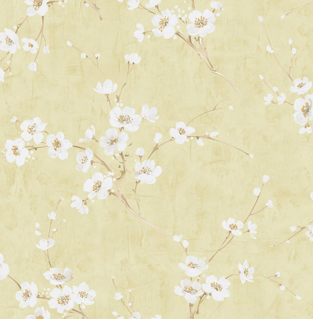 Seabrook Silk Road Dogwood Metallic Pearl and Gold Wallpaper
