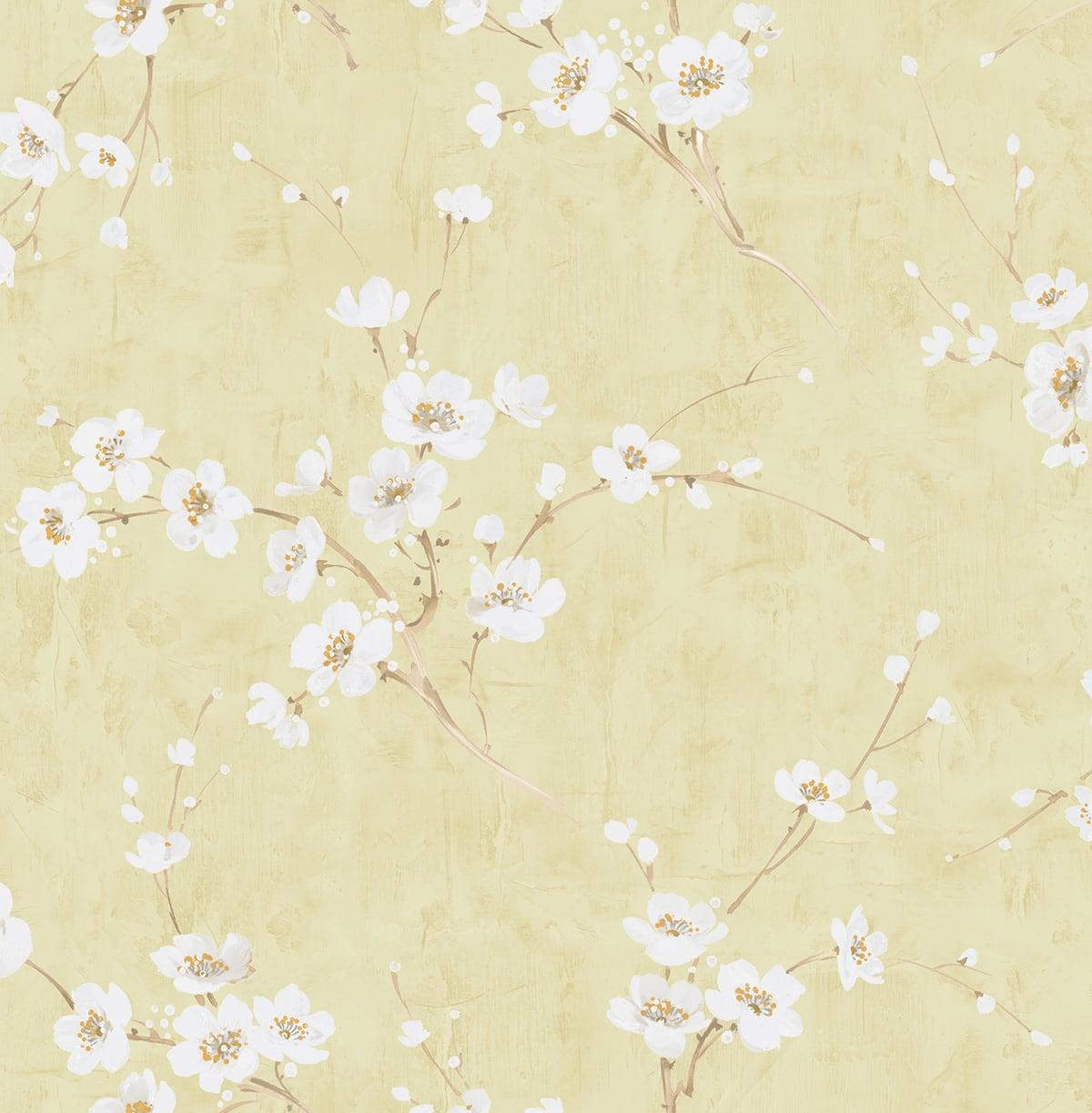 Seabrook Silk Road Dogwood Yellow Wallpaper