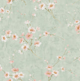 Seabrook Silk Road Dogwood Metallic Mint and Pink Wallpaper