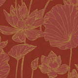 Seabrook Lotus Floral Metallic Gold and Crimson Wallpaper