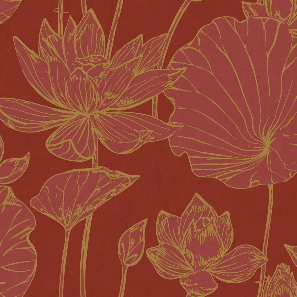 Seabrook Lotus Floral Red Wallpaper