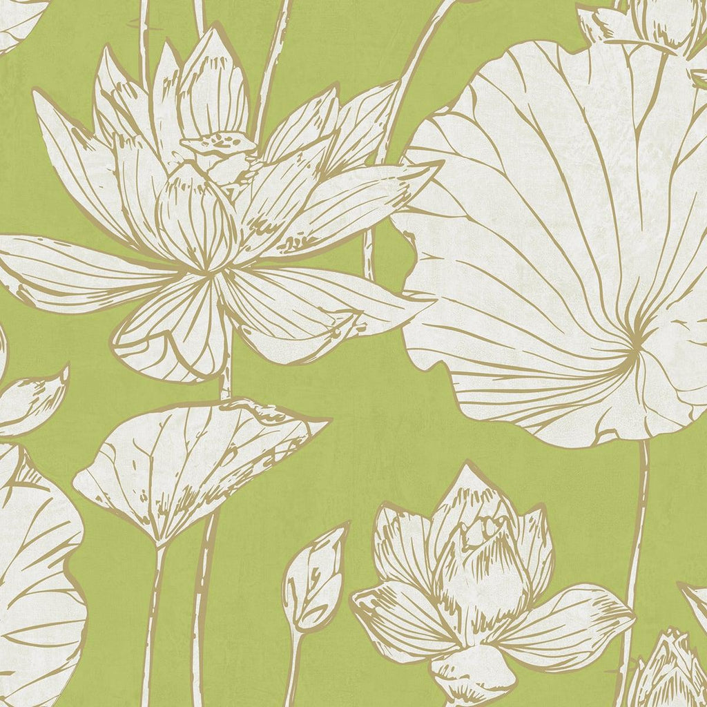 Seabrook Lotus Floral Green Wallpaper