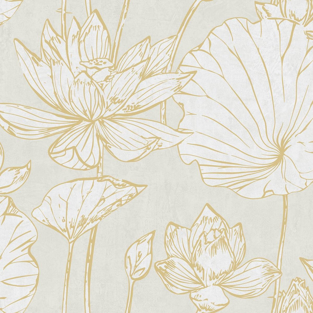 Seabrook Lotus Floral Beige Wallpaper