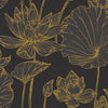 Seabrook Lotus Floral Metallic Gold And Ebony Wallpaper