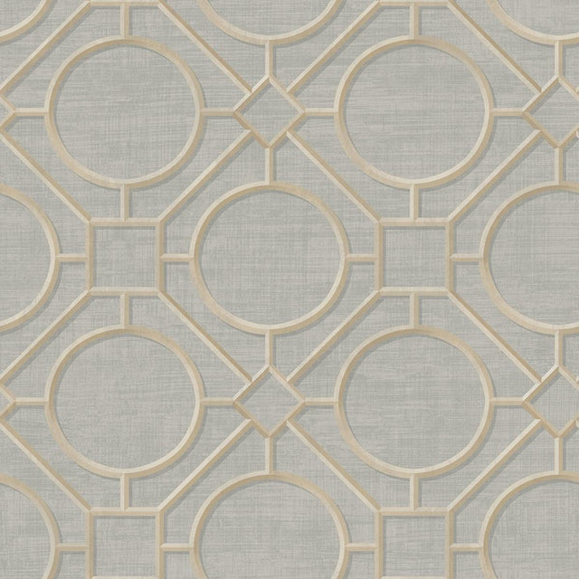 Seabrook Silk Road Trellis Metallic Gold and Gray Wallpaper
