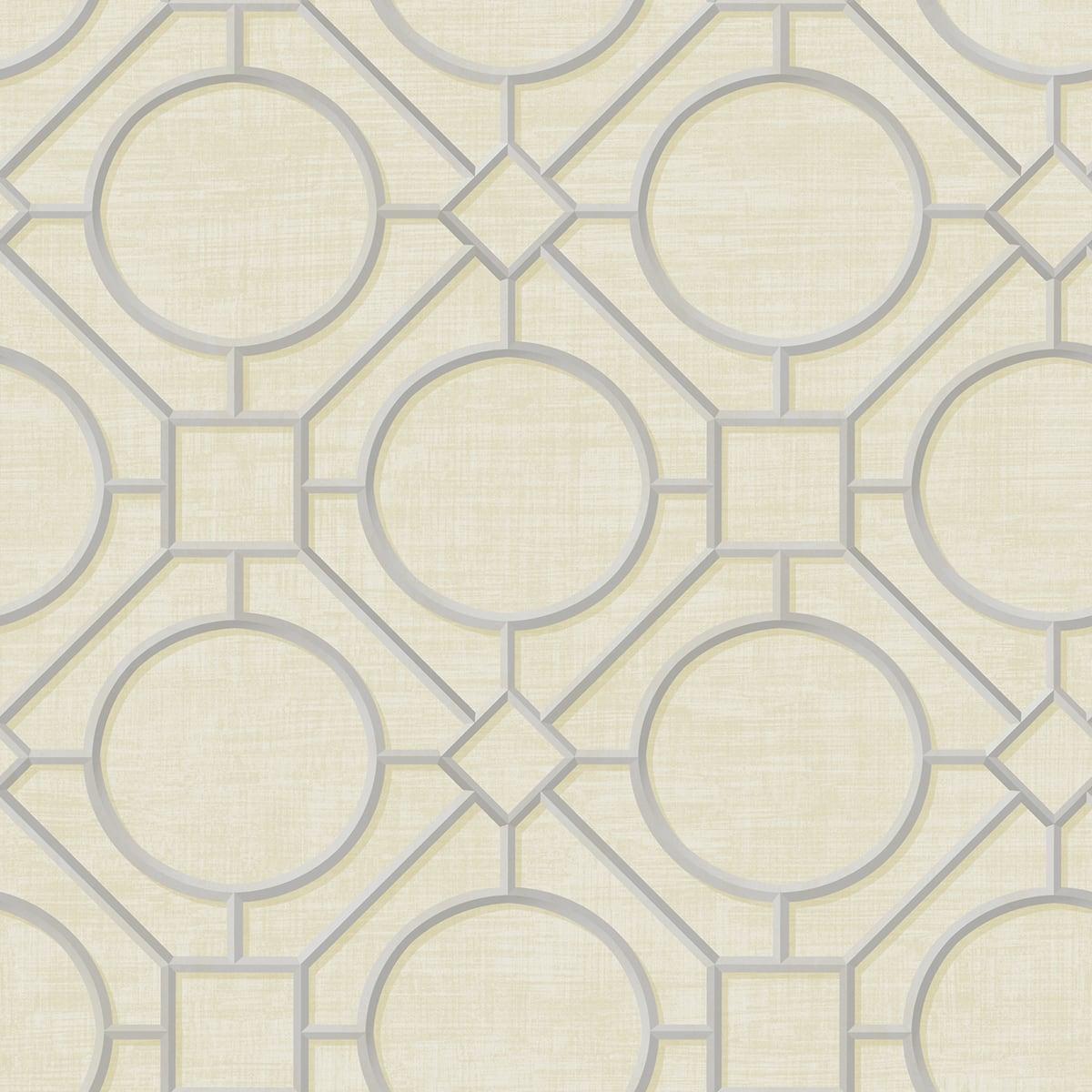 Seabrook Silk Road Trellis Metallic Silver and Linen Wallpaper