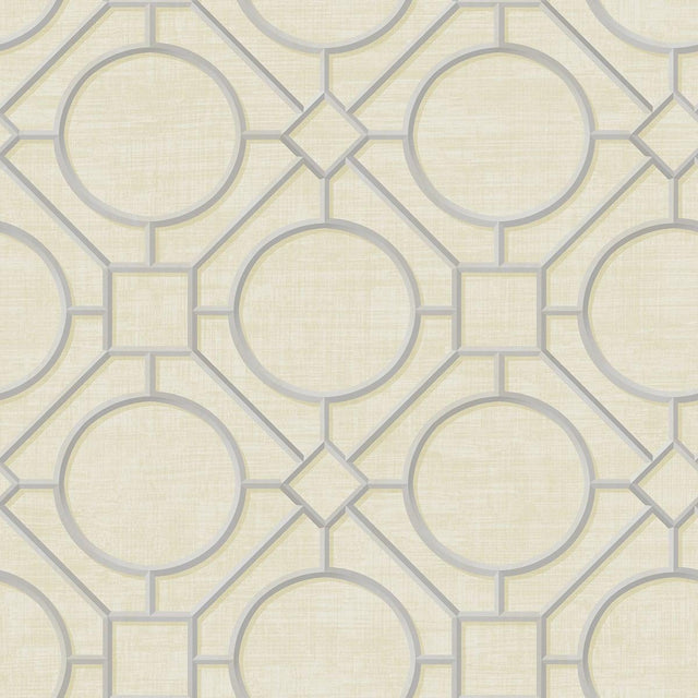 Seabrook Silk Road Trellis Metallic Silver and Linen Wallpaper