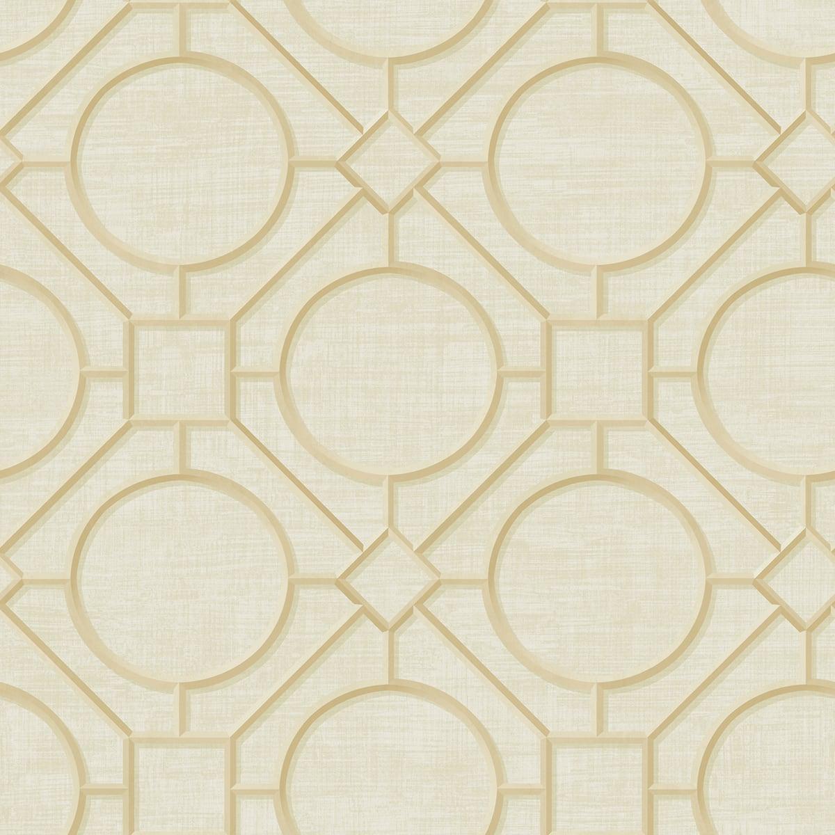 Seabrook Silk Road Trellis Metallic Gold and Linen Wallpaper