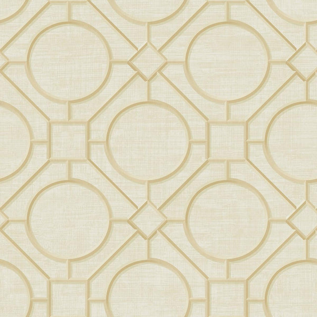 Seabrook Silk Road Trellis Metallic Gold and Linen Wallpaper