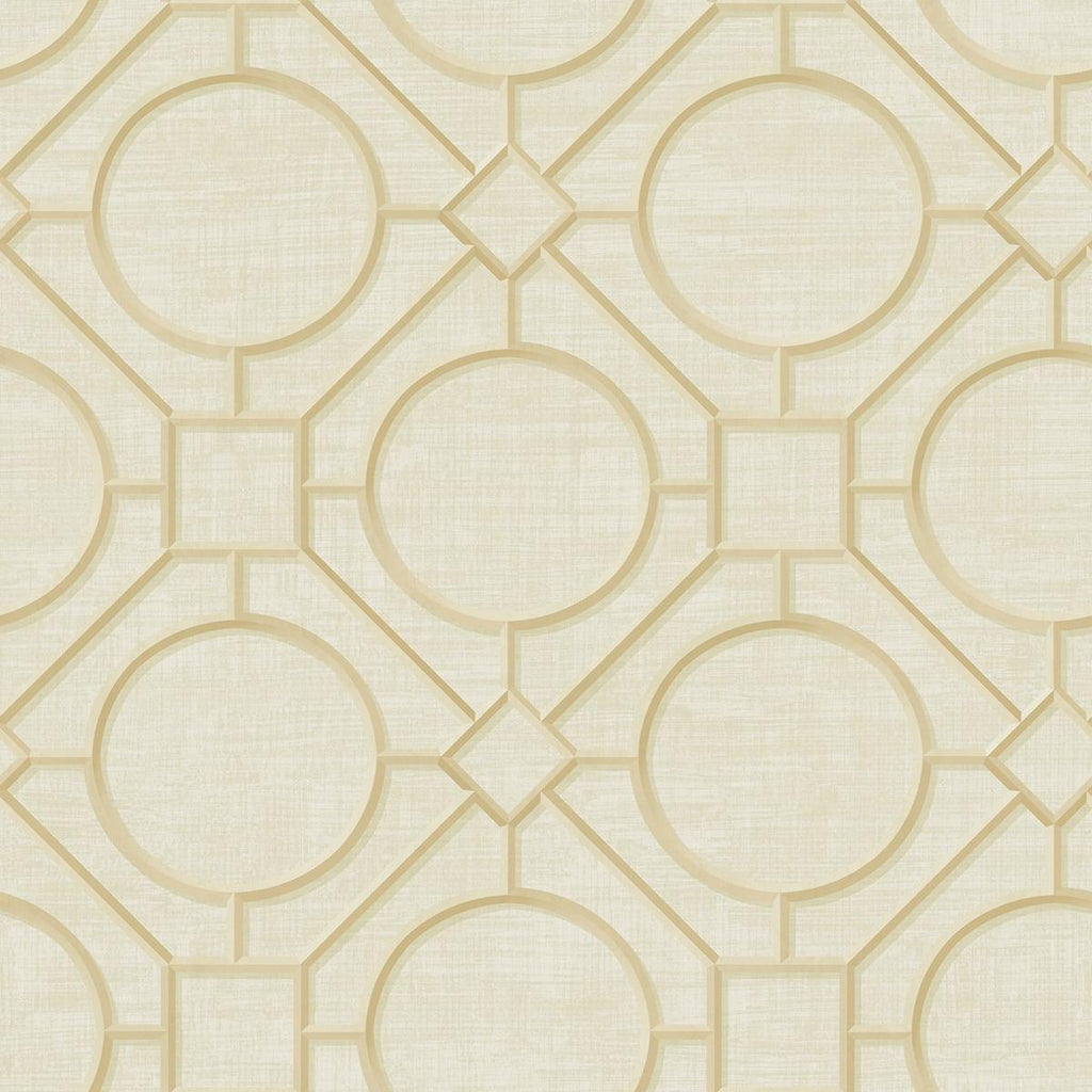 Seabrook Silk Road Trellis Metallic Gold and Linen Wallpaper