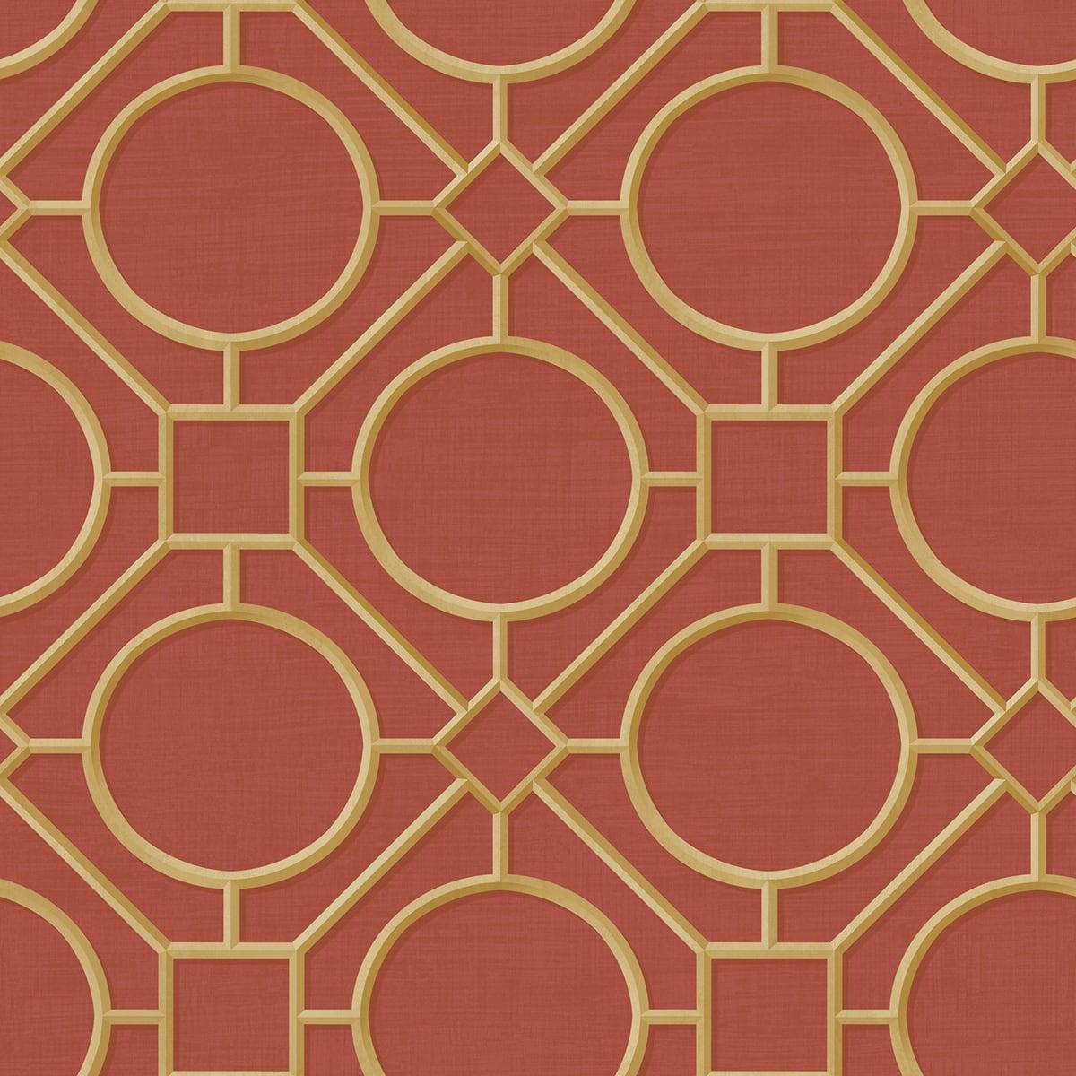 Seabrook Silk Road Trellis Metallic Gold and Crimson Wallpaper