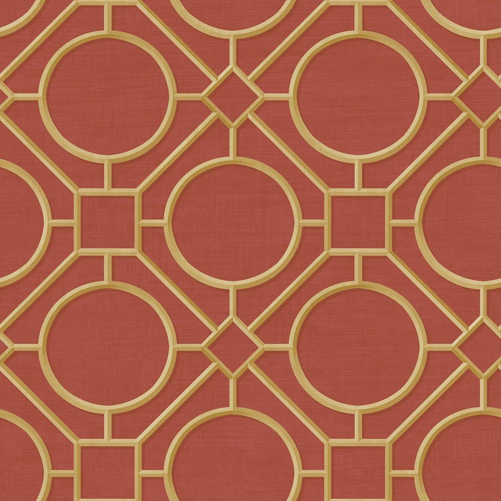 Seabrook Silk Road Trellis Metallic Gold and Crimson Wallpaper